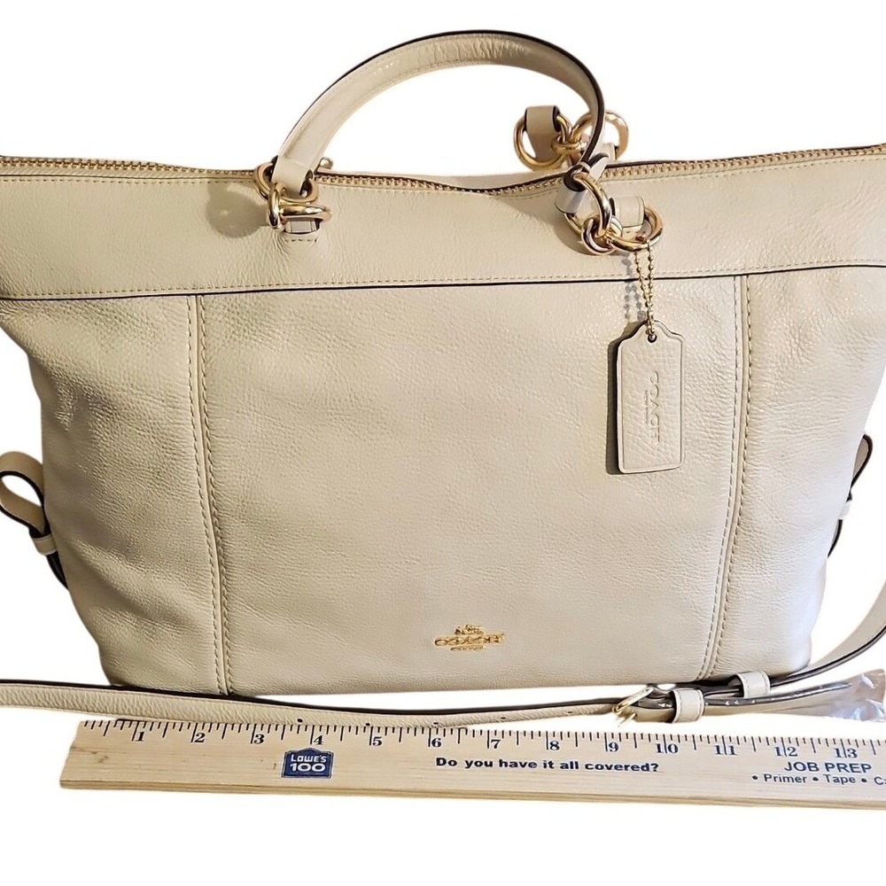 Coach Kelsey Satchel Chalk White Pebble Leather Handbag F59325 Gold Hardware